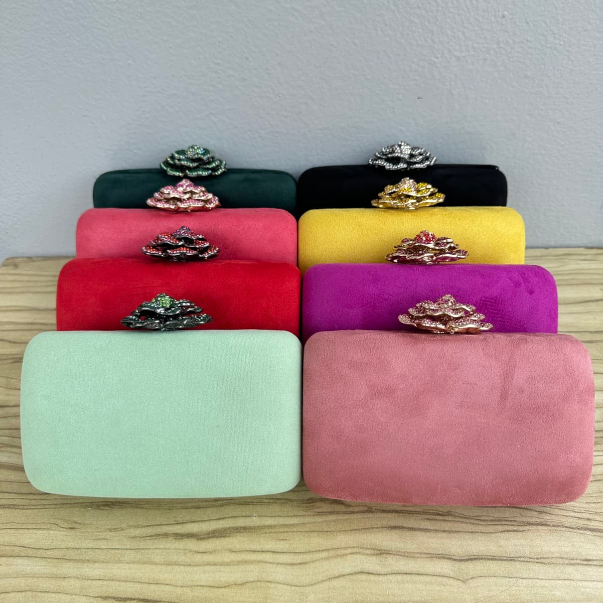 Floral Clasp Suede Fabric Clutch