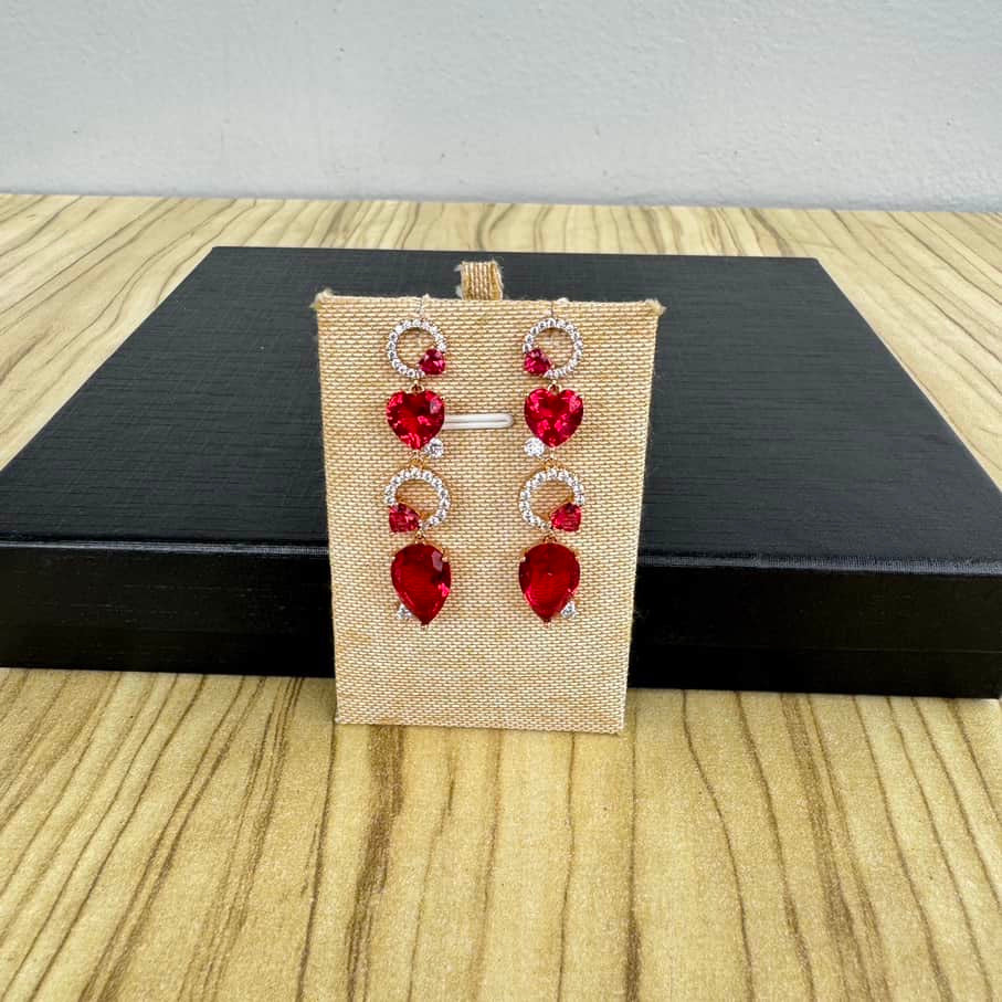 Gold Plated Pretty Drop Earrings - Ruby Red