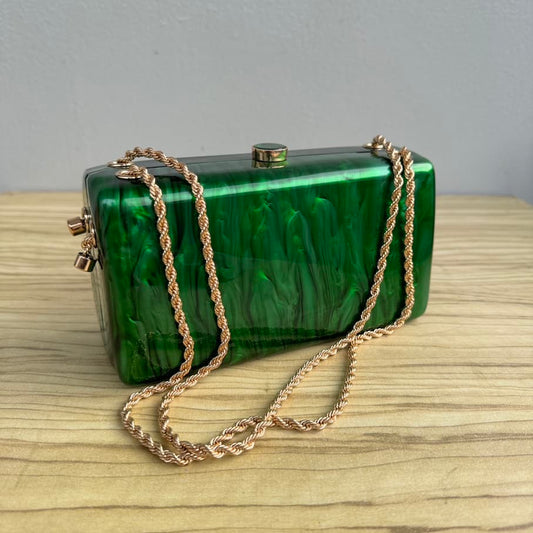 Acrylic Chain Strap Clutch Purse - Green