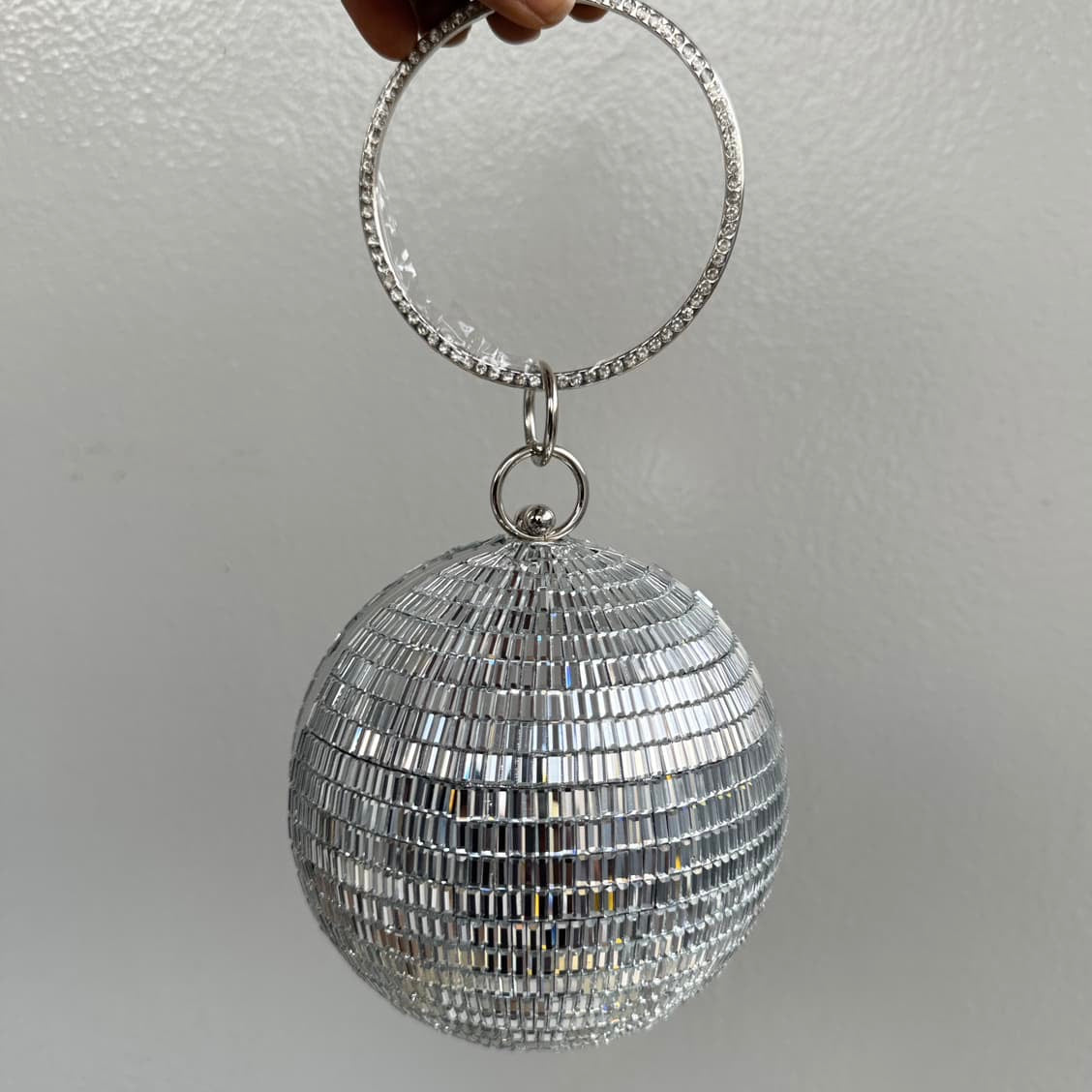 Ball Disco Rhinestone Clutch With Ring Handle