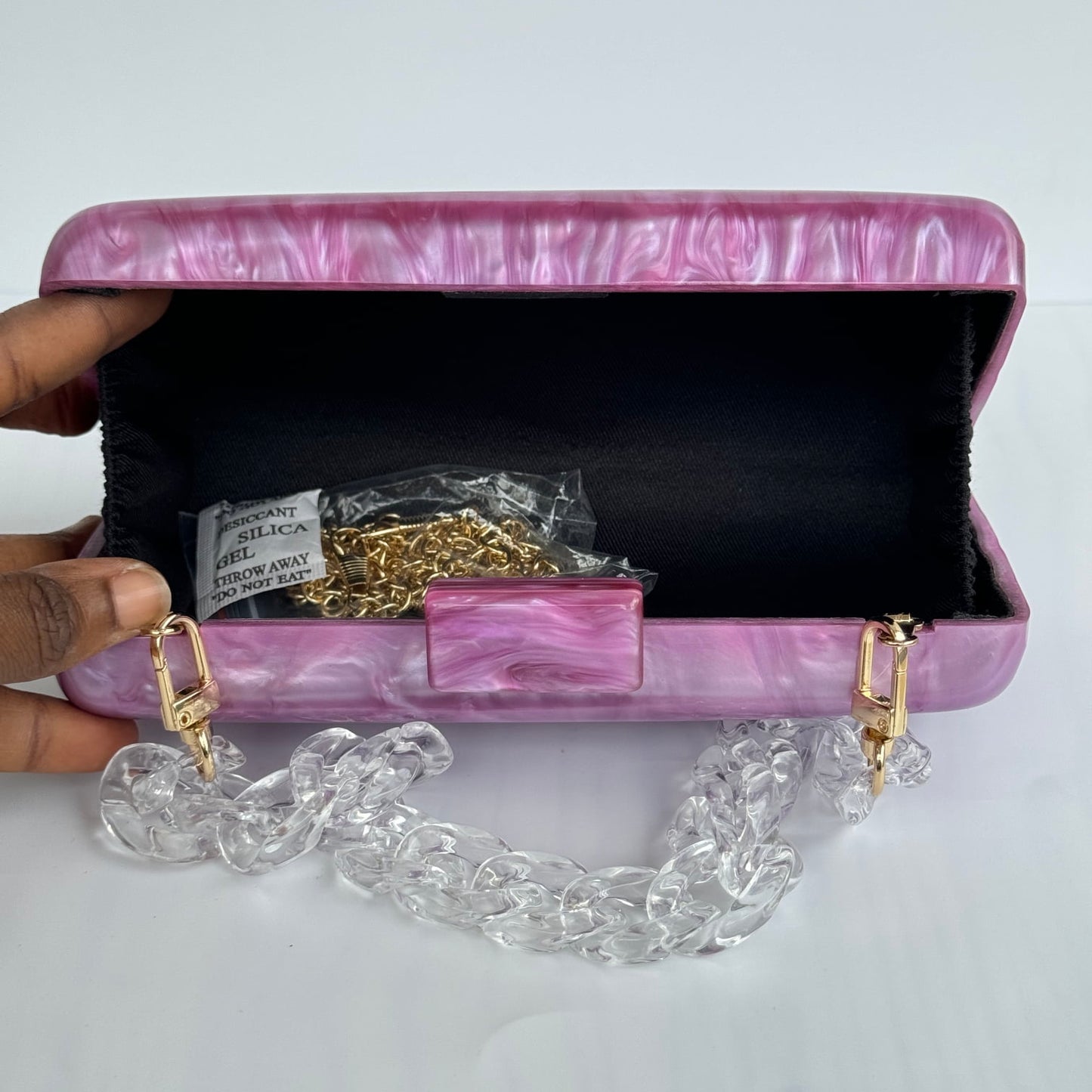 Acrylic Chain Strap Clutch Purse - Purple