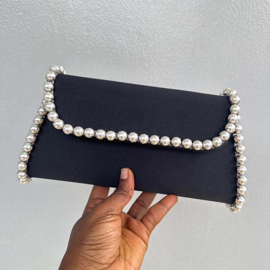 Nina Satin Pearl Trimming Envelope Clutch Purse