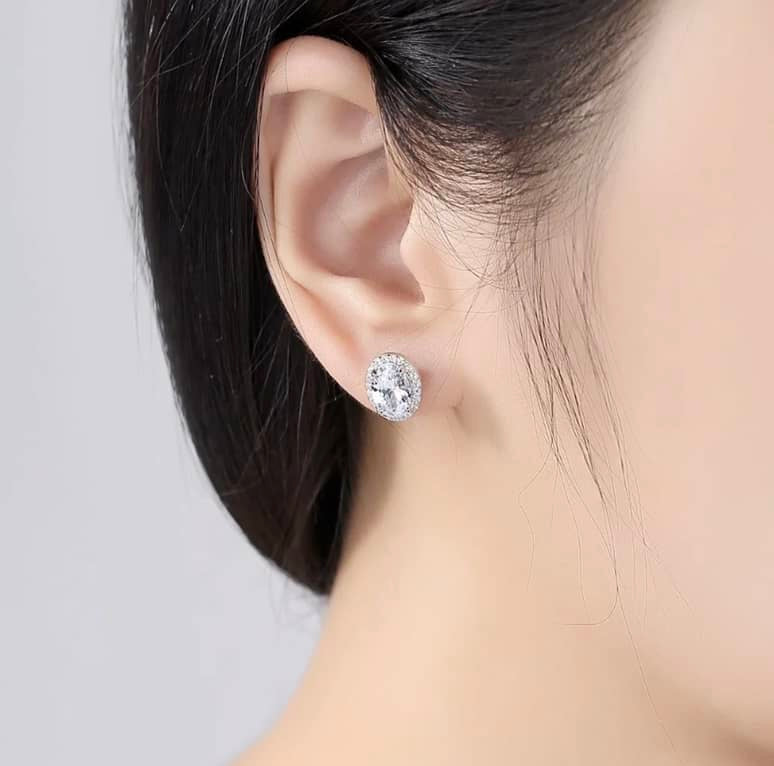 Sterling Silver Oval Cubic Zirconia Stud Earrings