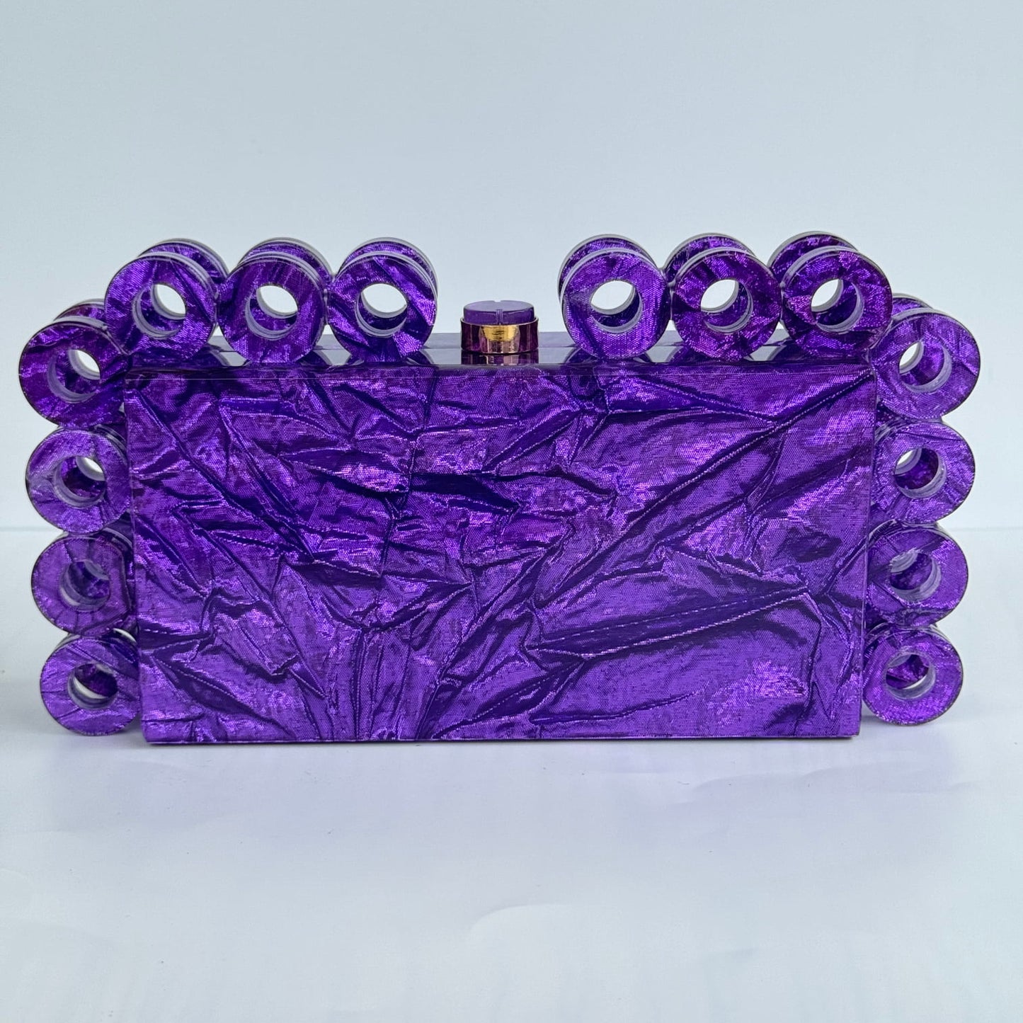 Luxury Crinkled Fabric Detail Acrylic Clutch Purse - Purple