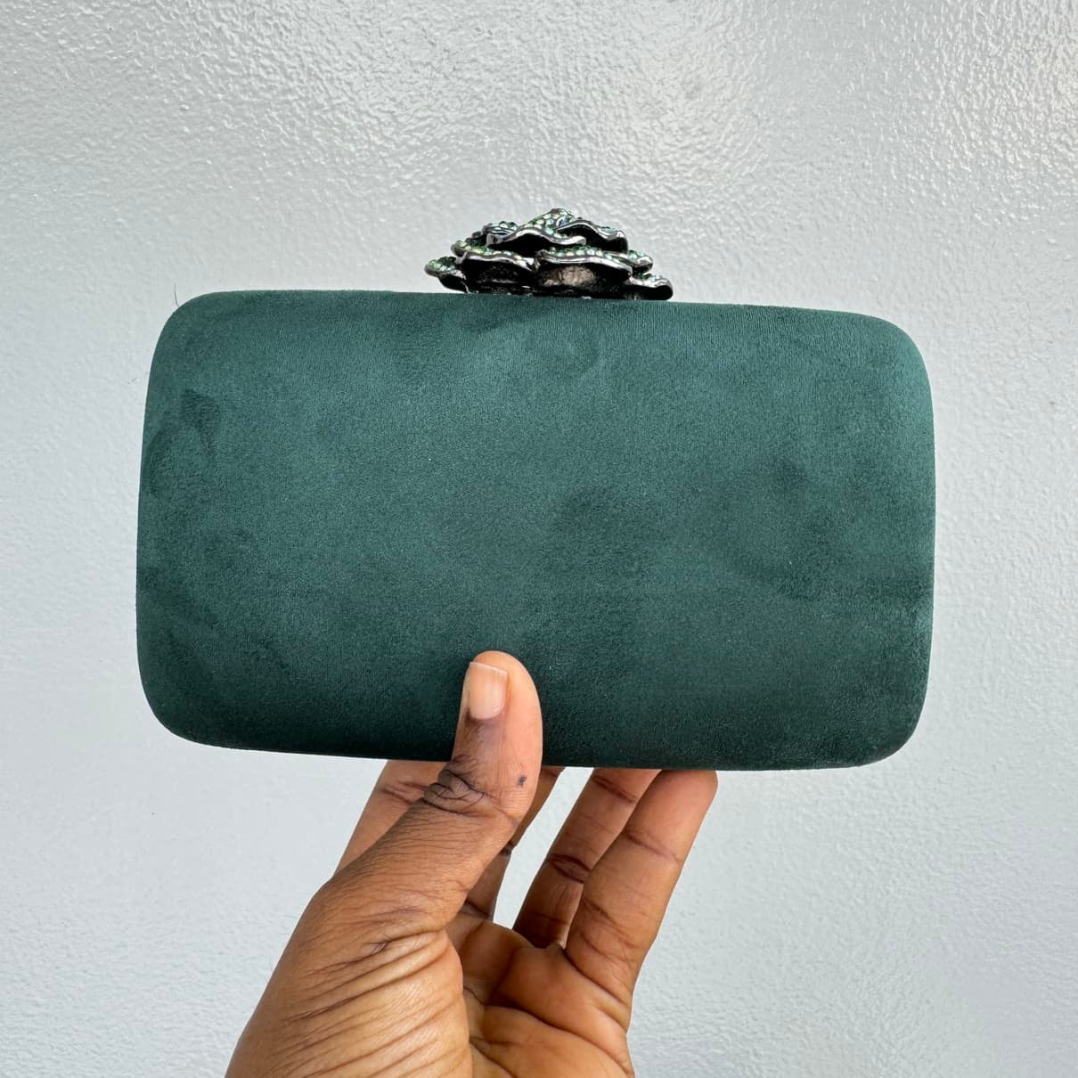 Floral Clasp Suede Fabric Clutch