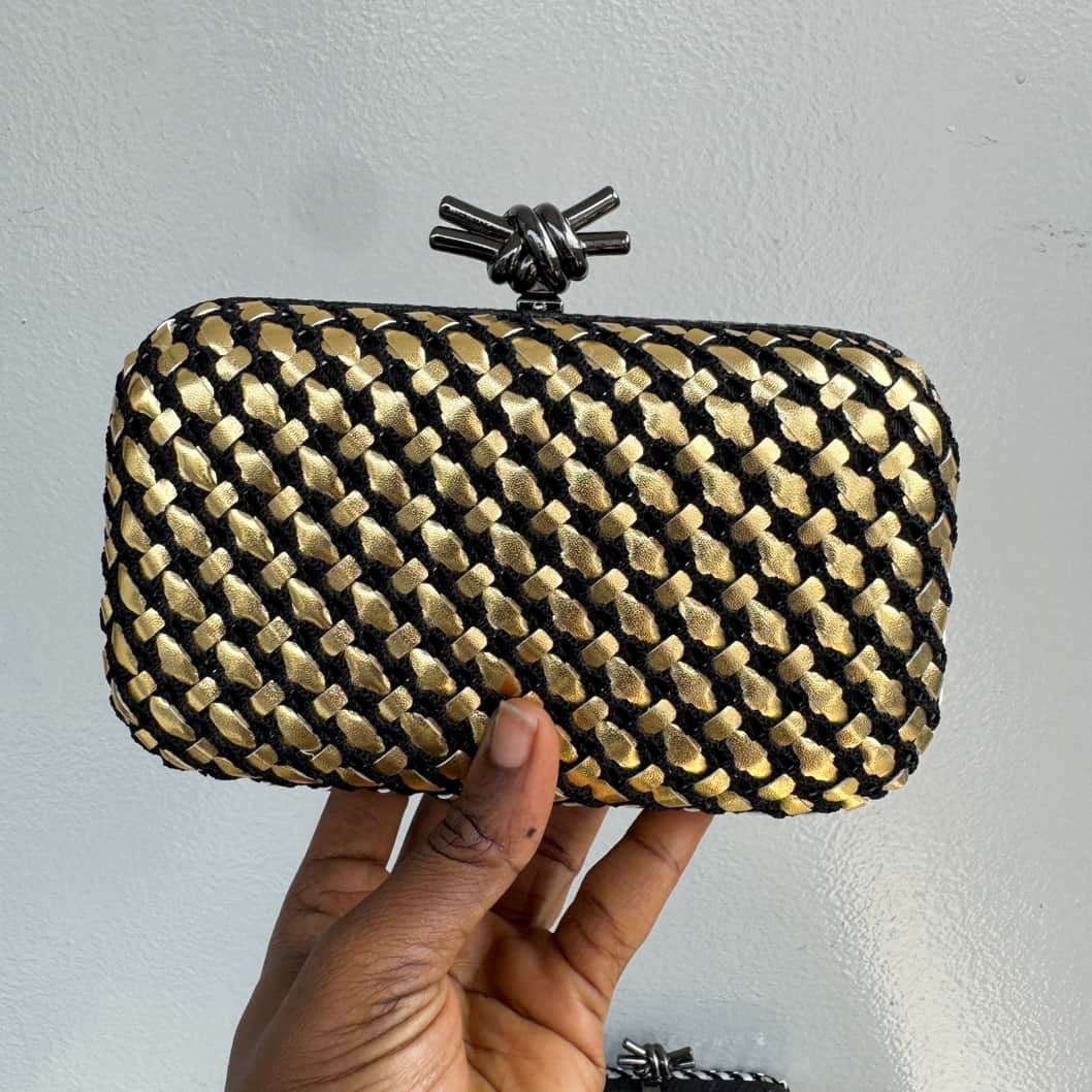 Metallic Weave Satin Knot Clasp Clutch Purse