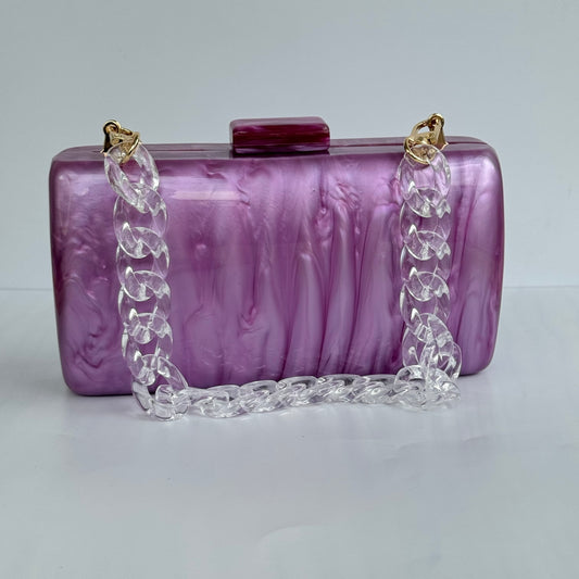 Acrylic Chain Strap Clutch Purse - Purple