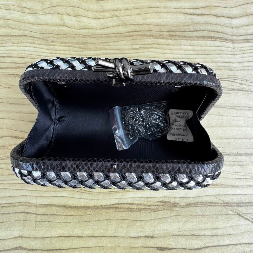 Metallic Weave Satin Knot Clasp Clutch Purse