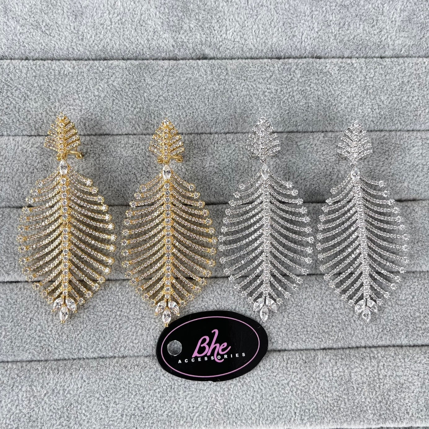 Statement Feather Cubic Zirconia Earrings