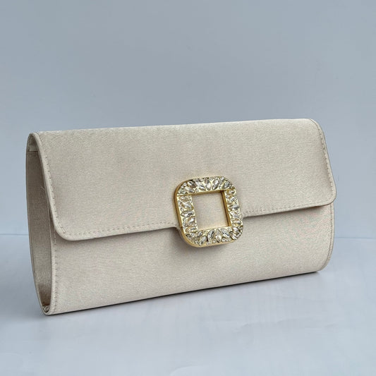 Buckle Detail Envelope Fabric Clutch Purse - Champagne Gold