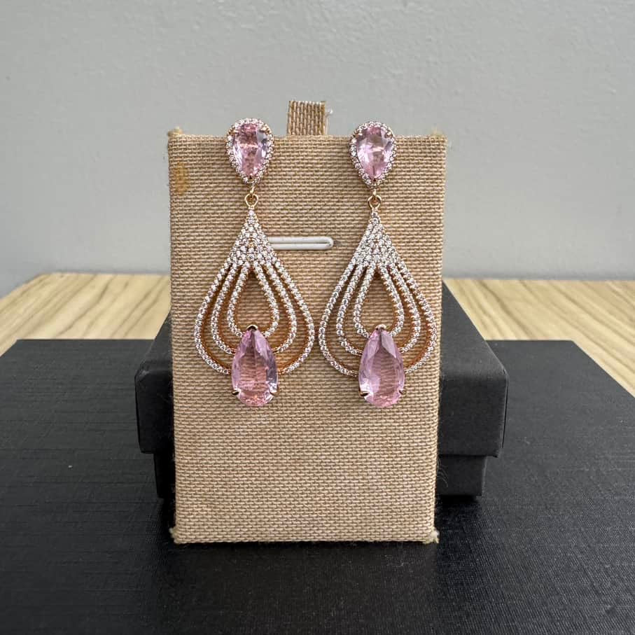 Gold Plated Statement Drop Earrings - Pink