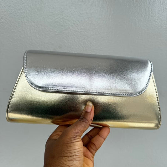 Nina Metallic Gold Tri-Colour Trapezoid Flap Clutch