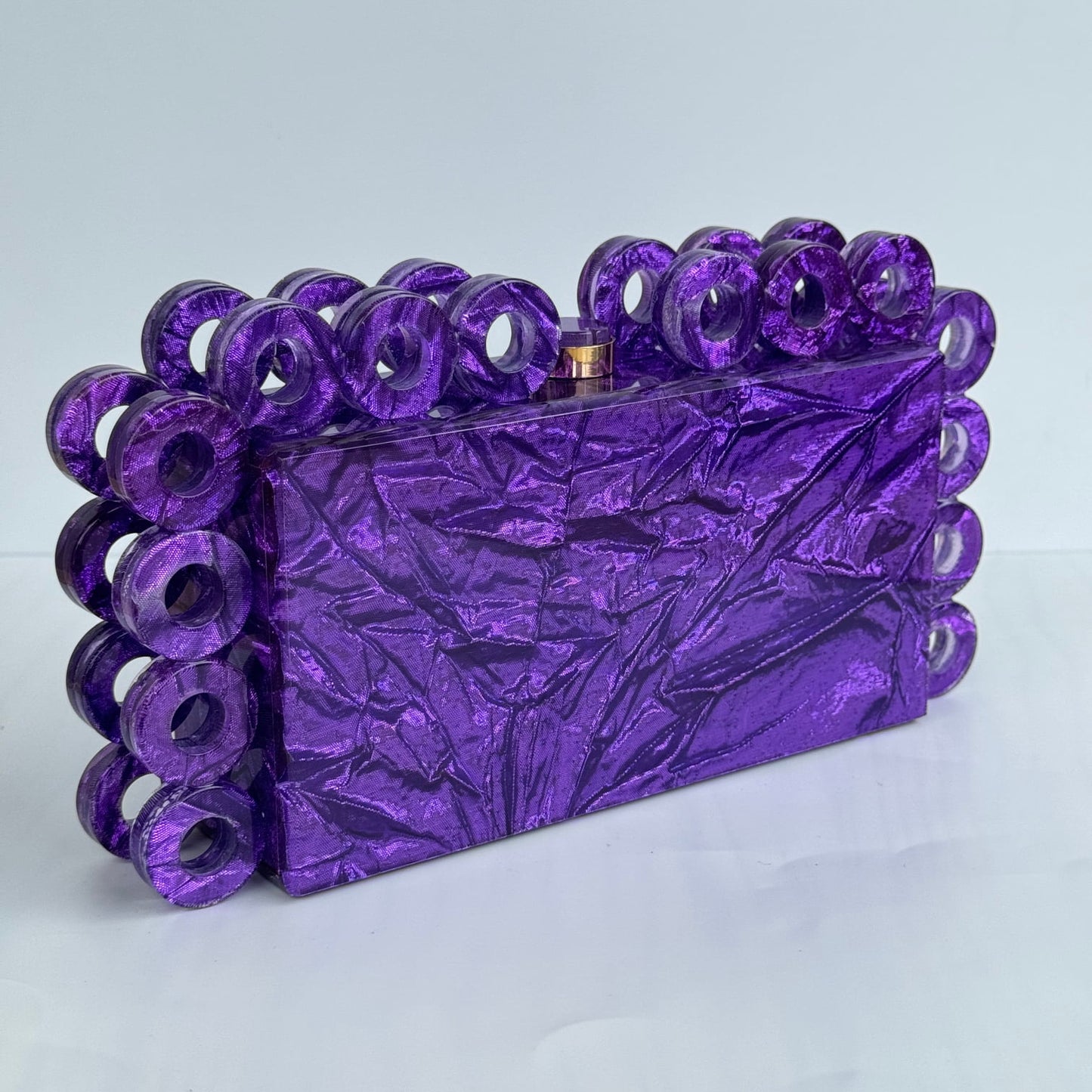 Luxury Crinkled Fabric Detail Acrylic Clutch Purse - Purple