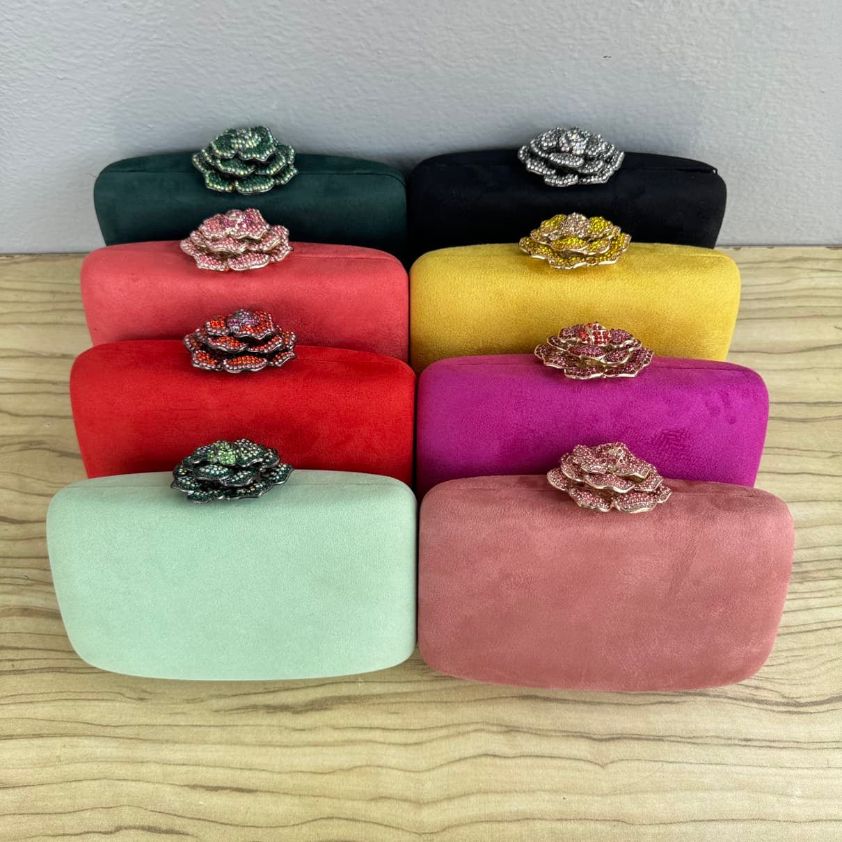 Floral Clasp Suede Fabric Clutch