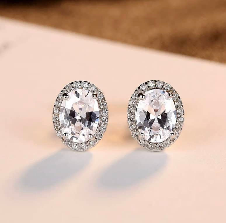 Sterling Silver Oval Cubic Zirconia Stud Earrings