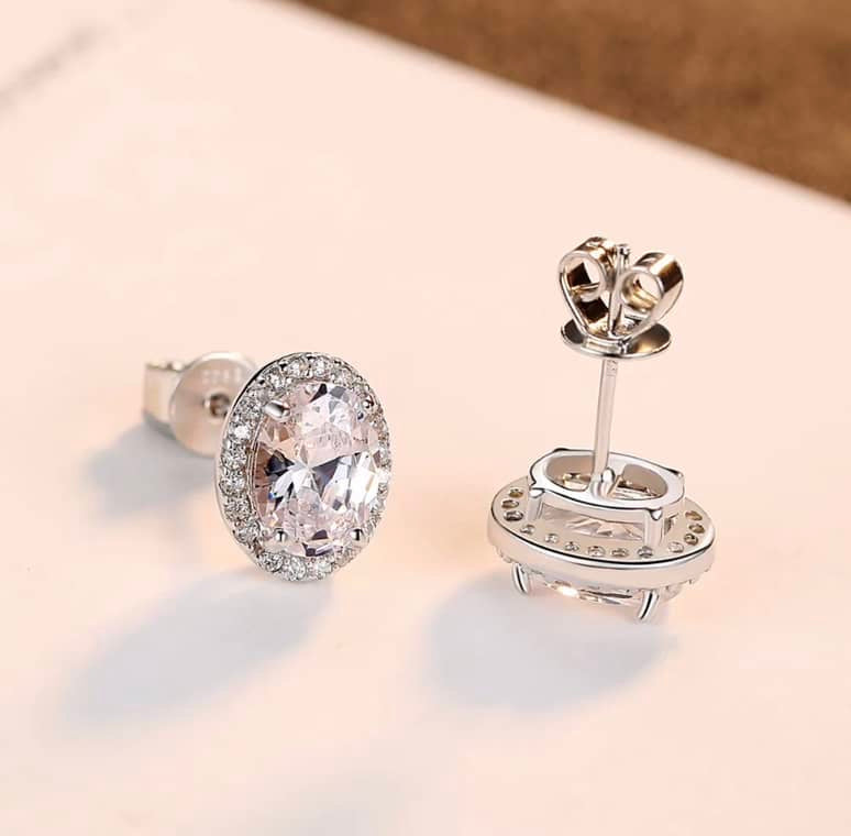 Sterling Silver Oval Cubic Zirconia Stud Earrings