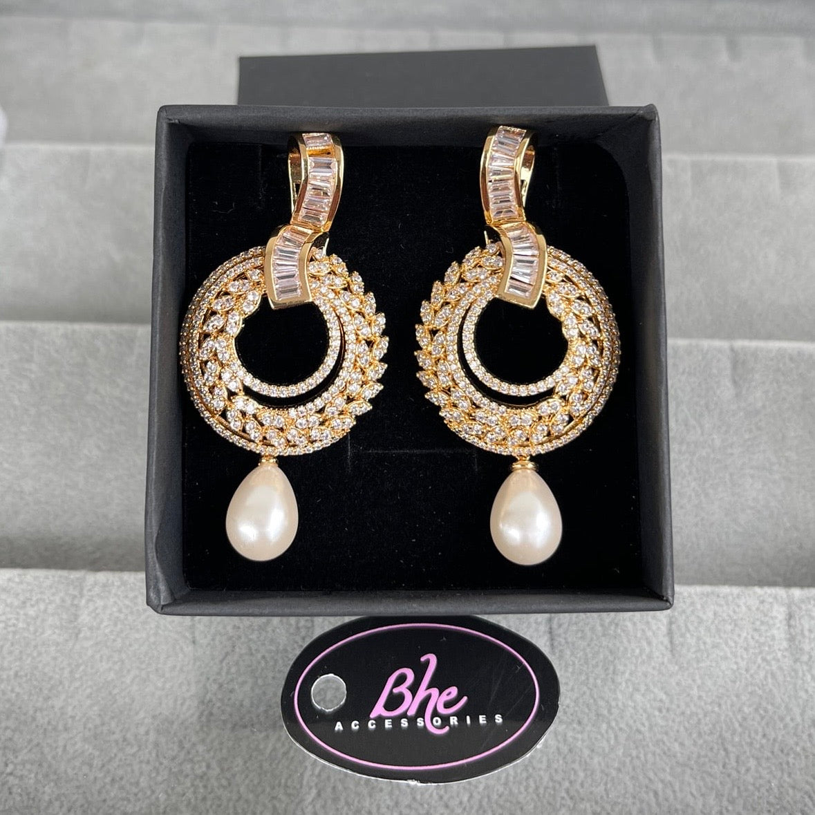 Luxe Cubic Zirconia Pearl Drop Earrings - Gold