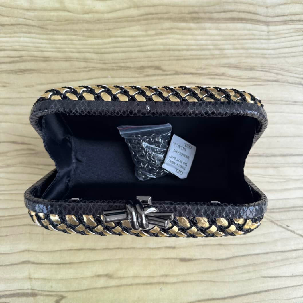 Metallic Weave Satin Knot Clasp Clutch Purse