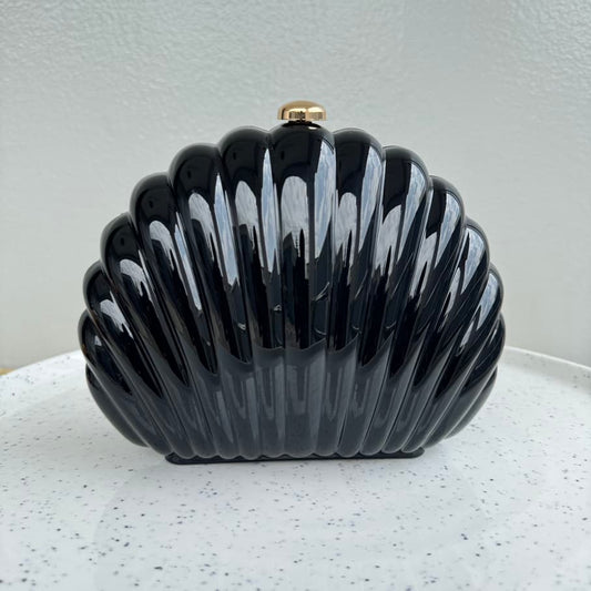 Shell Acrylic Metallic Party Clutch Purse - Black