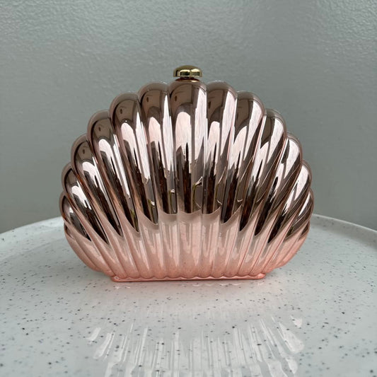 Shell Acrylic Metallic Party Clutch Purse - Rosegold