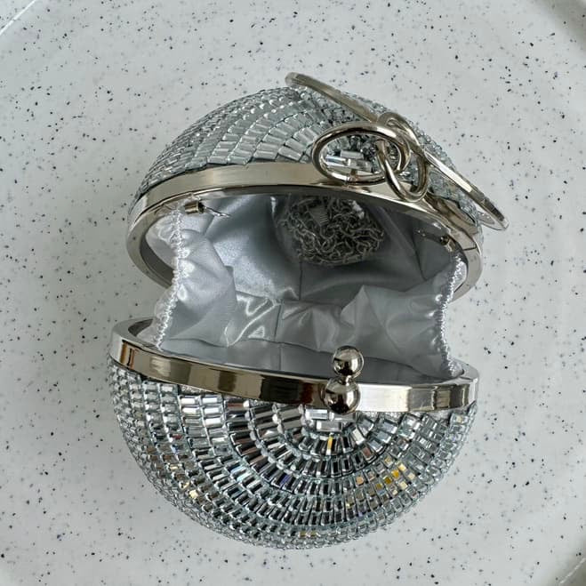 Ball Disco Rhinestone Clutch With Ring Handle