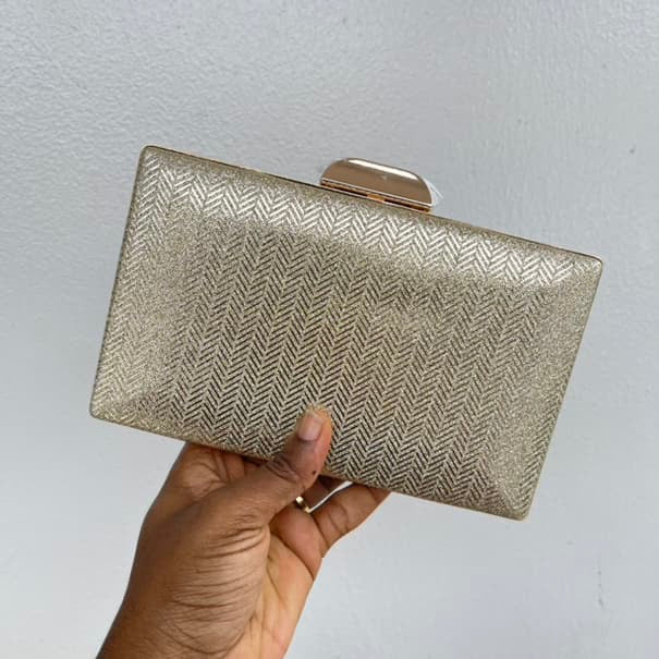 Stylish Weave Pattern Detail Glitter Clutch Purse