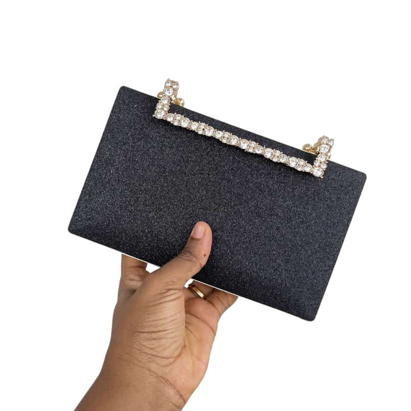 Flip Clasp Glitter Clutch - Black