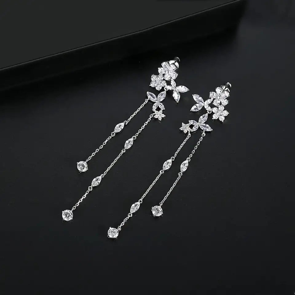 Long Delicate Cubic Zirconia Earring