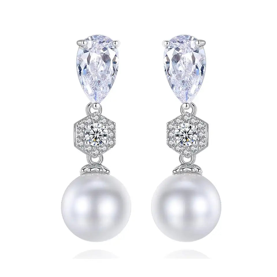 Small Drop Cubic Zirconia Pearl Earring