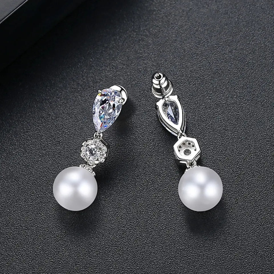 Small Drop Cubic Zirconia Pearl Earring