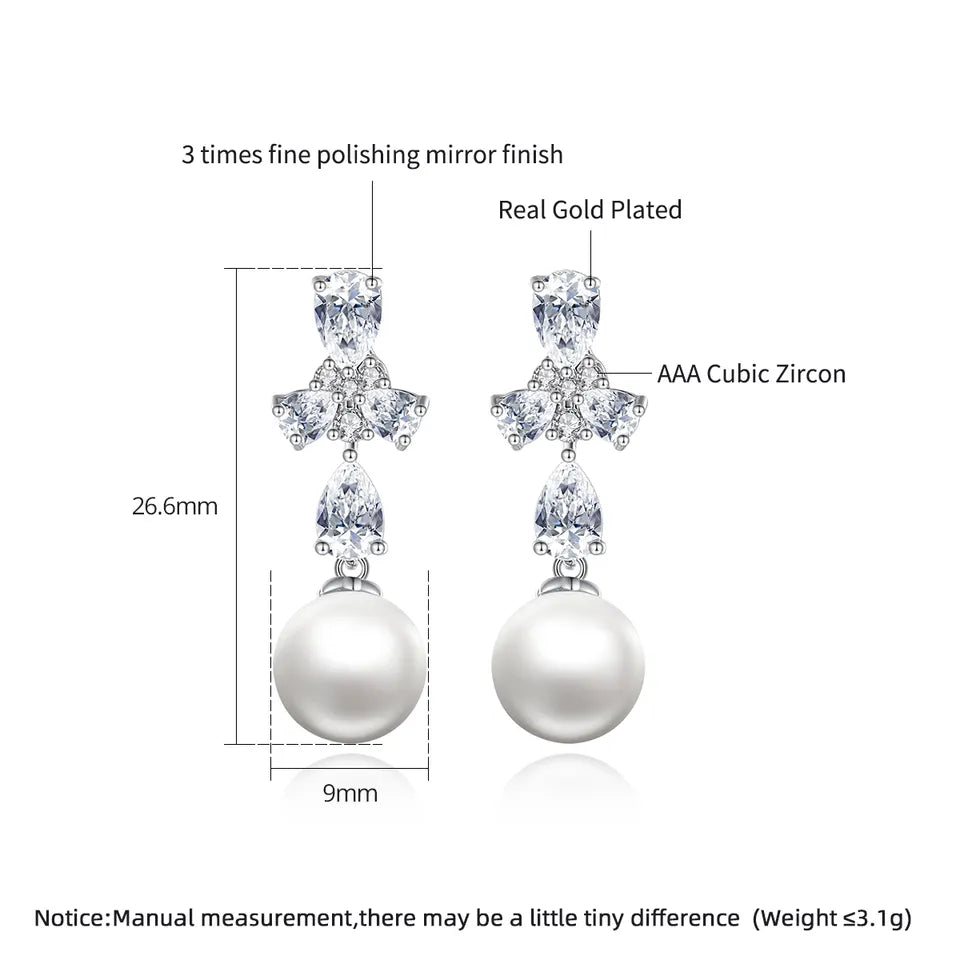 Small Drop Cubic Zirconia Pearl Earring