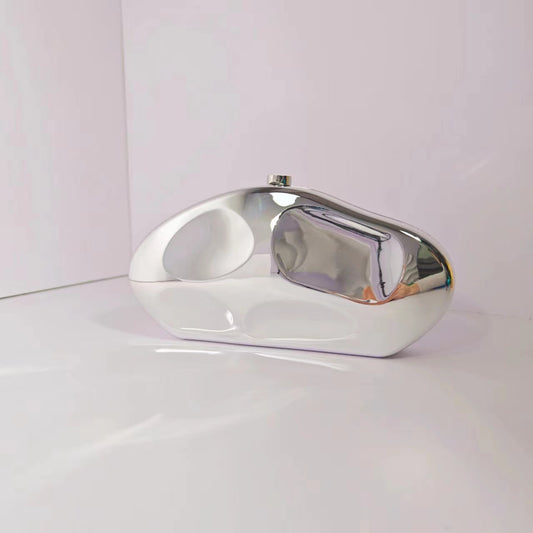 Irregular Shape Mirror Clutch Purse - Silver
