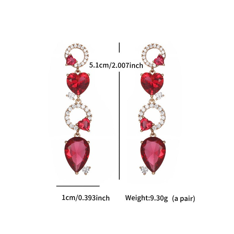 Gold Plated Pretty Drop Earrings - Ruby Red