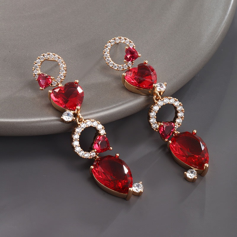 Gold Plated Pretty Drop Earrings - Ruby Red