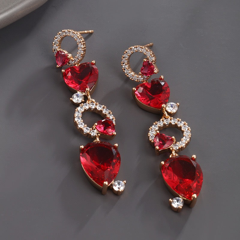 Gold Plated Pretty Drop Earrings - Ruby Red