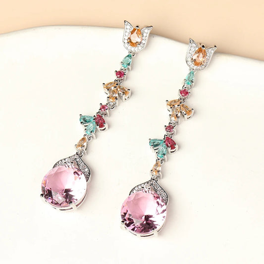 Long Multicolour Cubic Zirconia Earrings