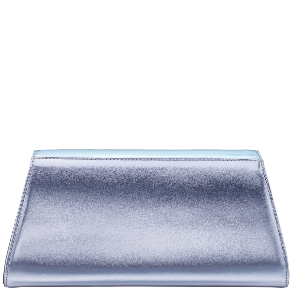 Nina Metallic Blue Tri-Colour Trapezoid Flap Clutch Purse