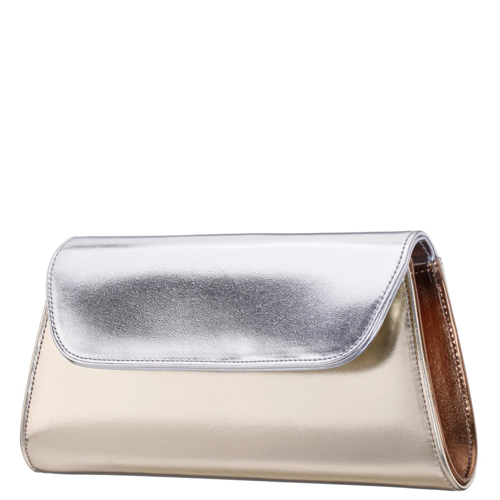 Nina Metallic Gold Tri-Colour Trapezoid Flap Clutch