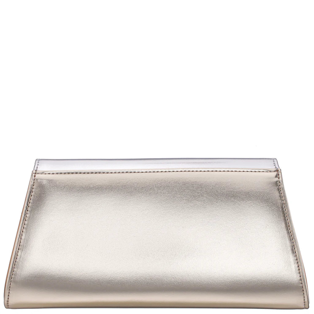 Nina Metallic Gold Tri-Colour Trapezoid Flap Clutch