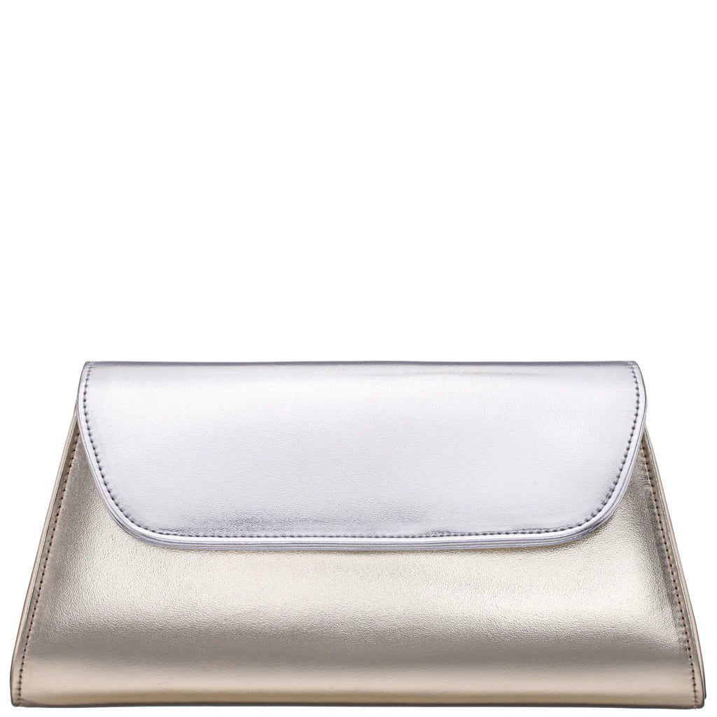 Nina Metallic Gold Tri-Colour Trapezoid Flap Clutch