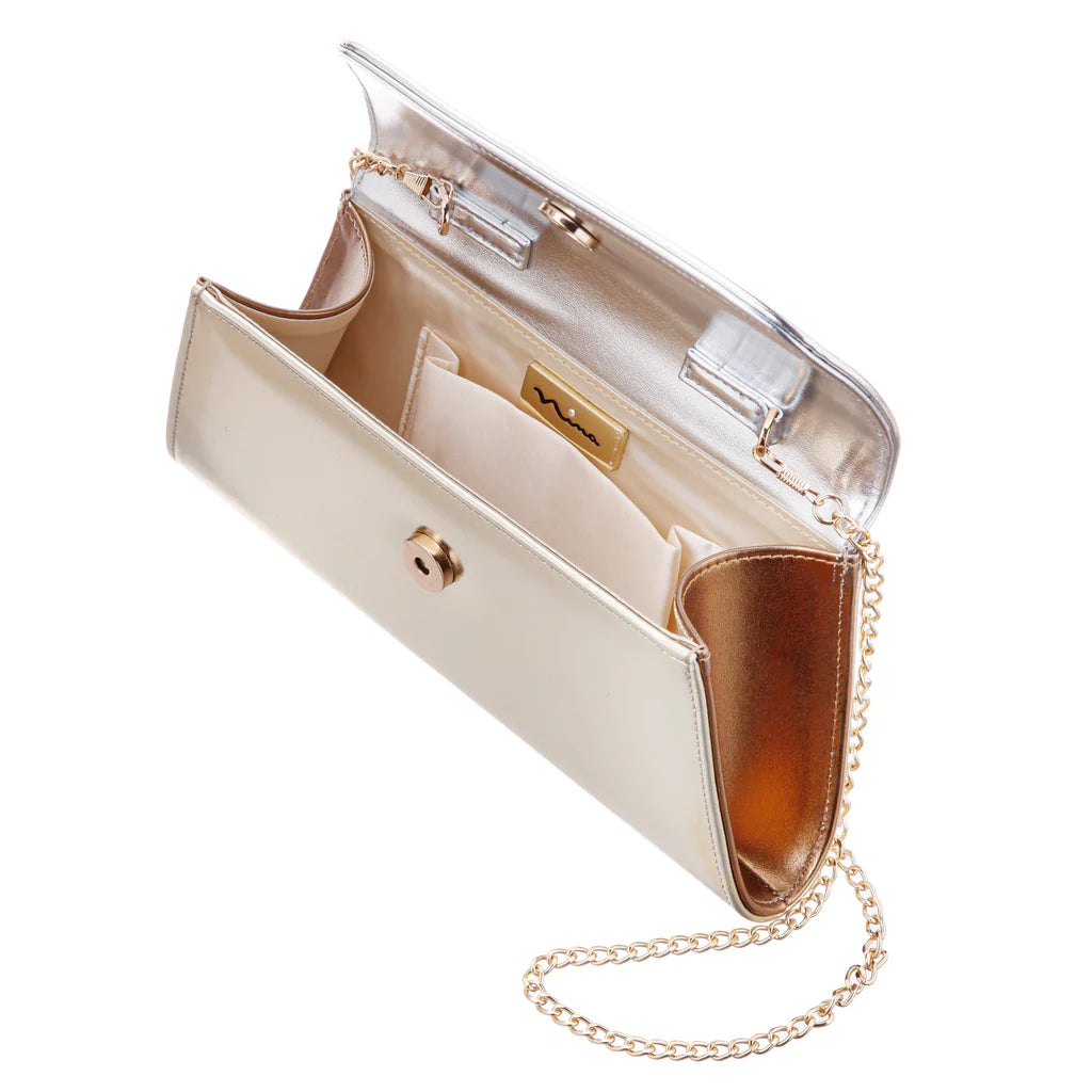 Nina Metallic Gold Tri-Colour Trapezoid Flap Clutch