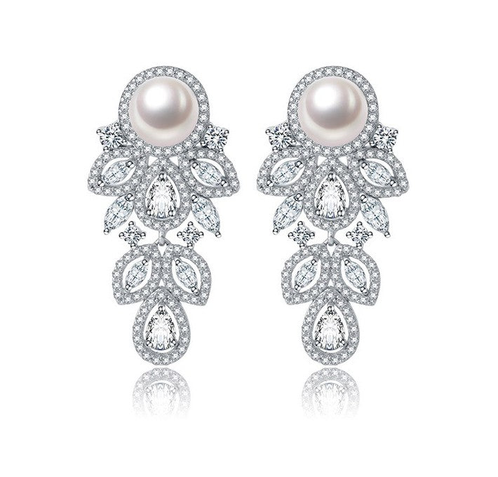 Drop Cubic Zirconia Pearl Earring - Bhe Accessories